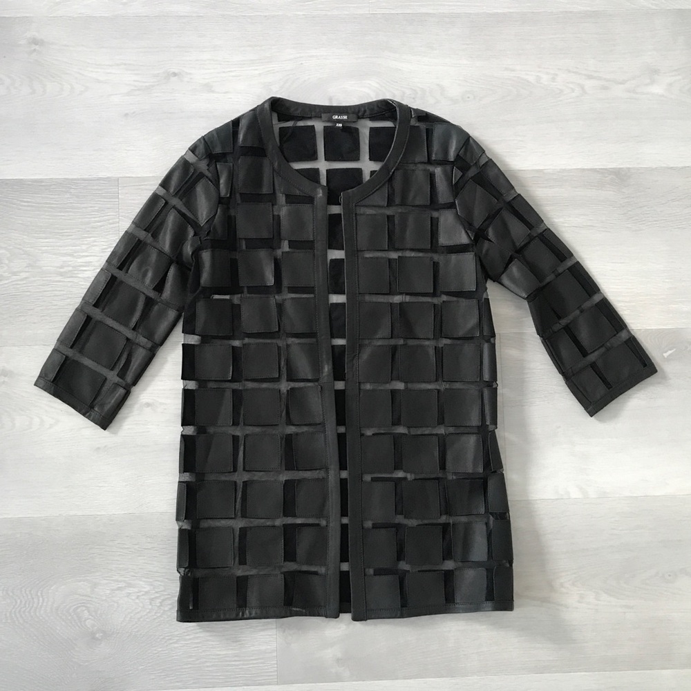 GRAYSE MODERN LAMBS LEATHER CHECK ILLUSION OVERSIZED JACKET WOMENS 2XS
